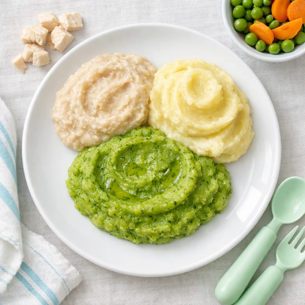 Hühnchen Kartoffel und Gemüsepüree für Baby