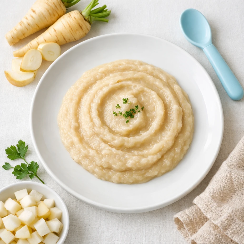 Pastinaken und Birnen Püree für Baby