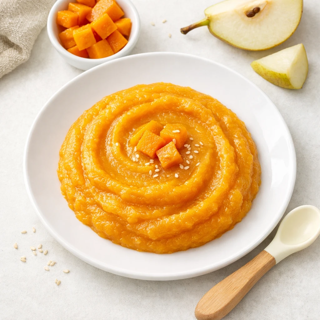 Butternut-Kürbis Birnen Püree für Baby