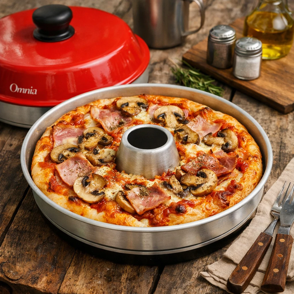 Omnia Pizza mit Schinken und Pilzen